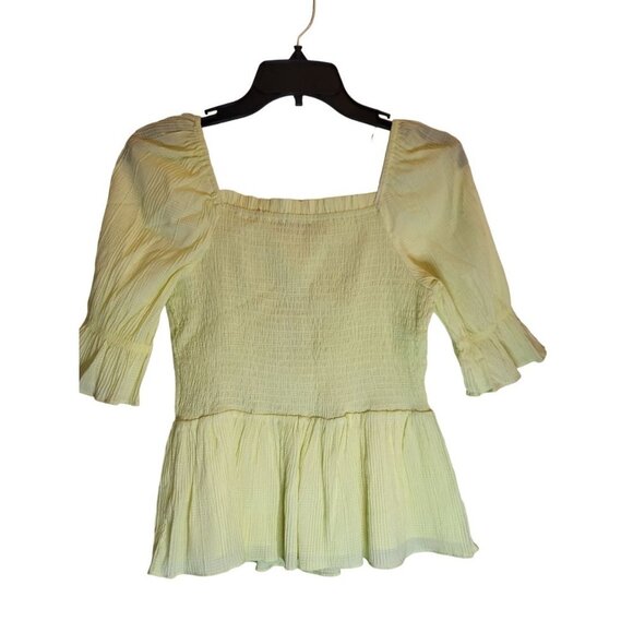 Skies are Blue Peplum Smocked Yellow Blouse, S, NWT - Picture 2 of 5